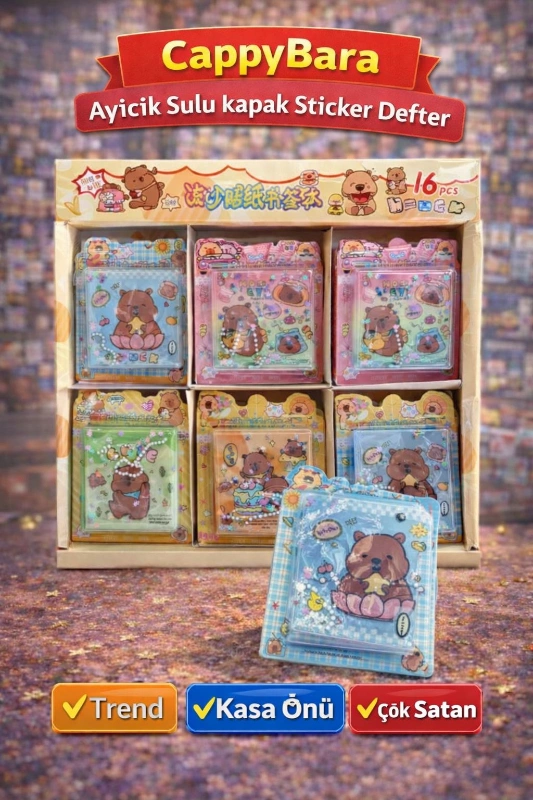 CAPPYBARA SULU KAPAK STİCKER DEFTER / 16LI PAKET